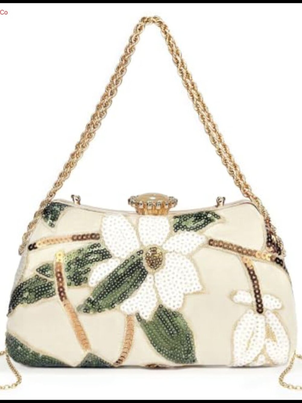 Beaded Sequin Evening Clutch with Embroidered Floral Crown Clasp